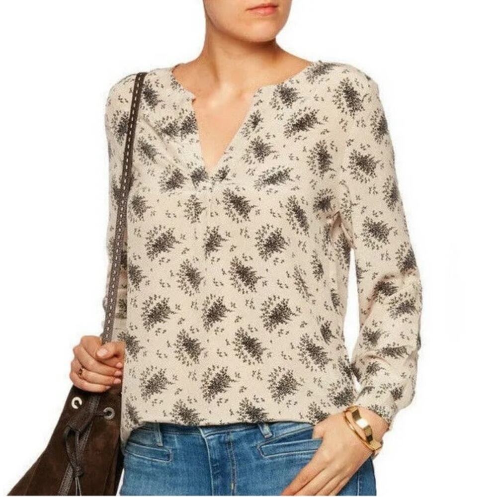 Joie Womens M Deon B Floral Print Silk V-Neck Blouse Oversized
